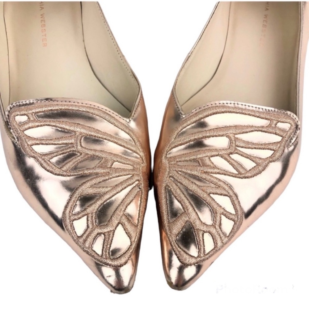 Sophia Webster Rose Gold Bibi Butterfly Metallic Leather Ballet Event Flats 6.5